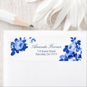 Romantisch Antiek Roos-Blauw op Wit Etiket (Insitu)