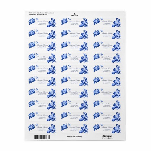 Romantisch Antiek  Roos-Blauw op Wit Etiket (Full Sheet)