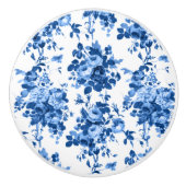 Romantisch Antiek Roos-Blauw op Wit Keramische Knop (Voorkant)