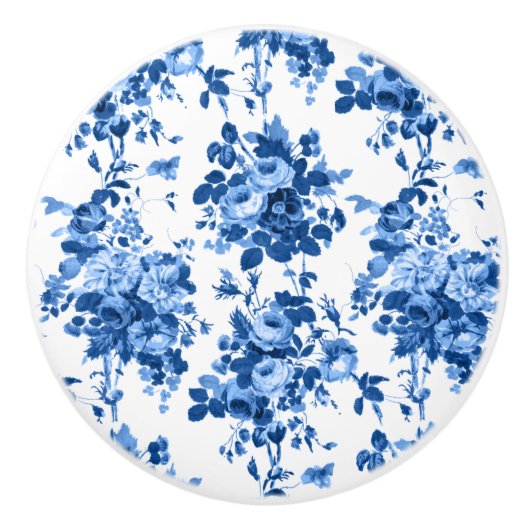 Romantisch Antiek Roos-Blauw op Wit Keramische Knop (Voorkant)