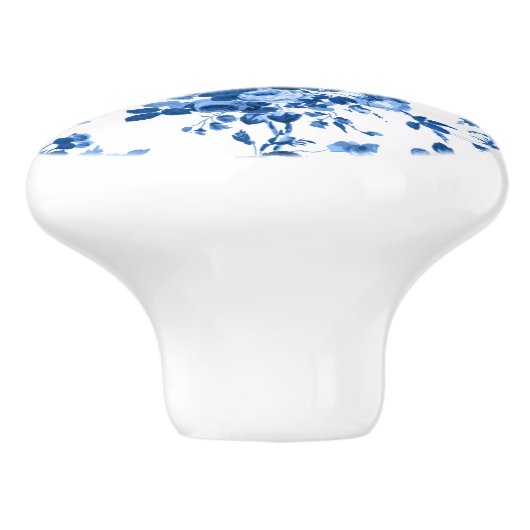 Romantisch Antiek Roos-Blauw op Wit Keramische Knop (Zijkant)