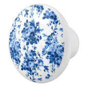 Romantisch Antiek Roos-Blauw op Wit Keramische Knop (Rechts)