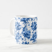 Romantisch Antiek  Roos-Blauw op Wit Koffiemok (Voorkant links)