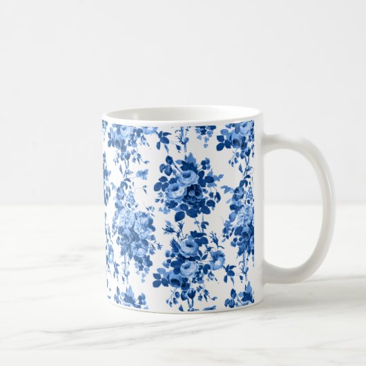 Romantisch Antiek  Roos-Blauw op Wit Koffiemok (Rechts)