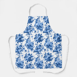 Romantisch Antiek  Roos-Blauw op Wit Schort