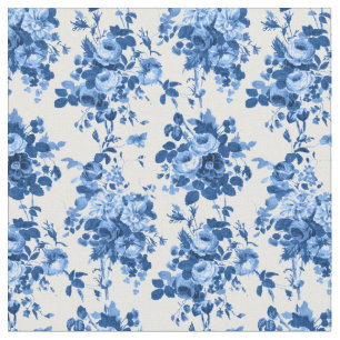 Romantisch Antiek Roos-Blauw op Wit Stof