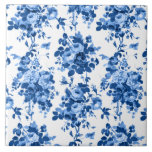 Romantisch Antiek  Roos-Blauw op Wit Tegeltje<br><div class="desc">Elegante en klassieke antiek  Delft blauwe rozen op witte achtergrond.</div>