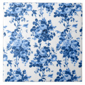 Romantisch Antiek  Roos-Blauw op Wit Tegeltje (Voorkant)