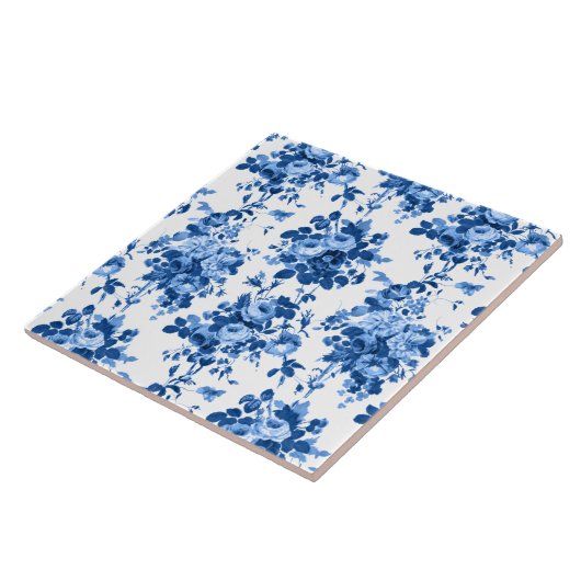 Romantisch Antiek  Roos-Blauw op Wit Tegeltje (Zijkant)