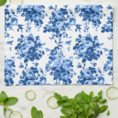 Romantisch Antiek  Roos-Blauw op Wit Theedoek (Gevouwen)