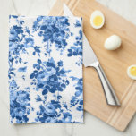Romantisch Antiek  Roos-Blauw op Wit Theedoek<br><div class="desc">Elegante en klassieke antiek  Delft blauwe rozen op witte achtergrond.</div>
