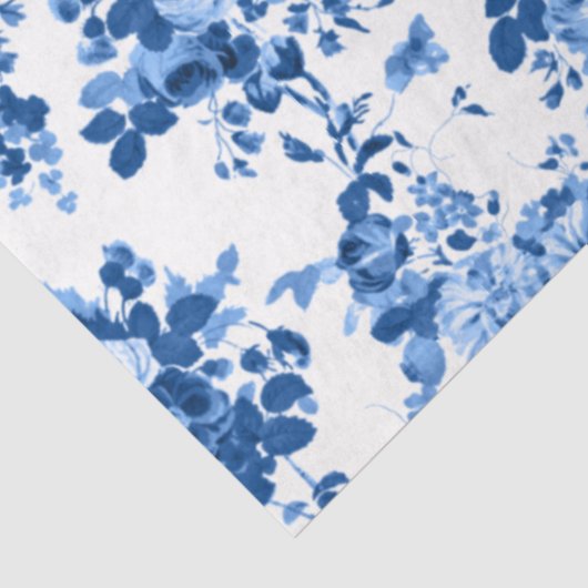 Romantisch Antiek  Roos-Blauw op Wit Tissuepapier (Detail)