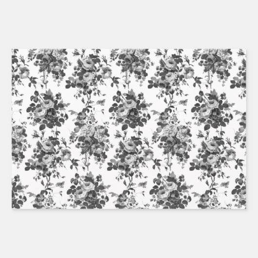Romantisch Antiek  Roos-blauw, roze en grijs Inpakpapier Vel (Voorkant 3)