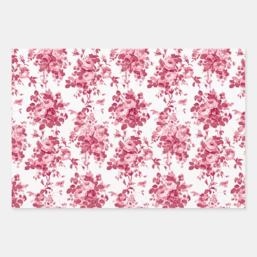 Romantisch Antiek  Roos-blauw, roze en grijs Inpakpapier Vel (Voorkant 2)