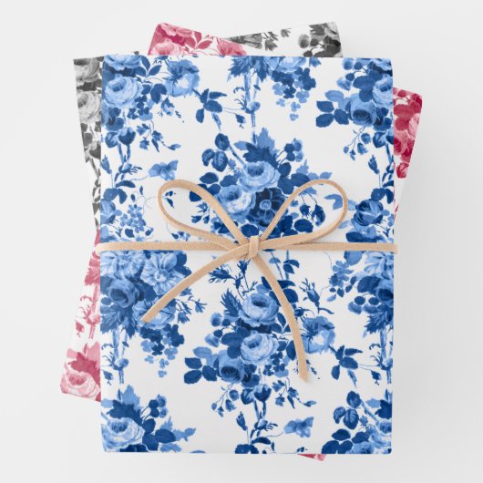 Romantisch Antiek  Roos-blauw, roze en grijs Inpakpapier Vel (In situ)