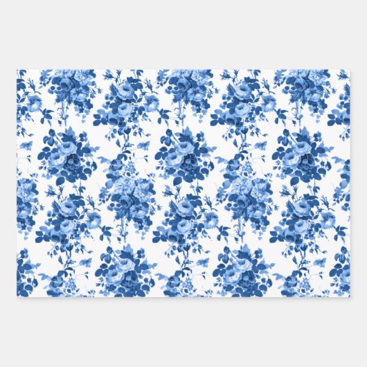 Romantisch Antiek  Roos-blauw, roze en grijs Inpakpapier Vel (Voorkant)