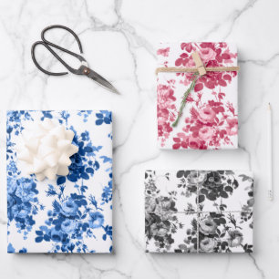 Romantisch Antiek  Roos-blauw, roze en grijs Inpakpapier Vel