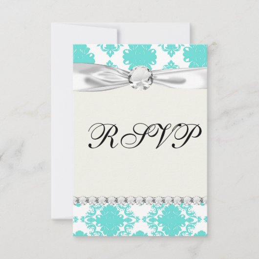 romantisch aqua blauw wit demasontwerp RSVP kaartje (Voorkant)