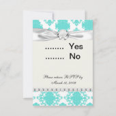 romantisch aqua blauw wit demasontwerp RSVP kaartje (Achterkant)