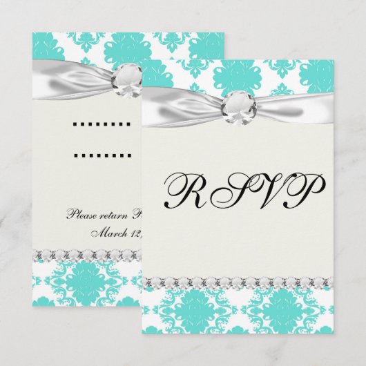 romantisch aqua blauw wit demasontwerp RSVP kaartje (Voorkant / Achterkant)