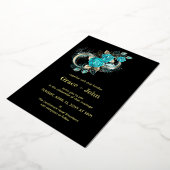 Romantisch Aqua Floral Design Folie Uitnodiging (Gedraaid)