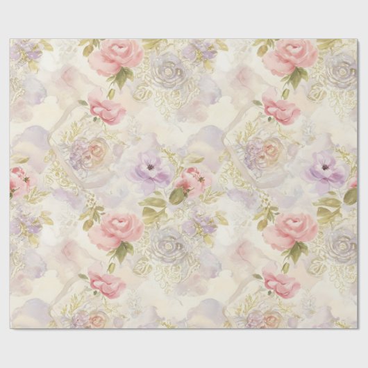Romantisch aquarel bloemen inpakpapier - Elegant (Vlak)