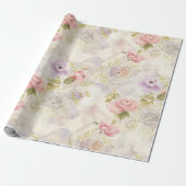 Romantisch aquarel bloemen inpakpapier - Elegant (Uitgerold)
