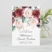 Romantisch aquarel bordeaux save the date kaart (Staand voorkant)