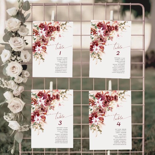 Romantisch Aquarel Burgundy Blush Tafelnummer