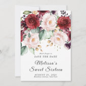 Romantisch aquarel burgundy save the date kaart (Voorkant)