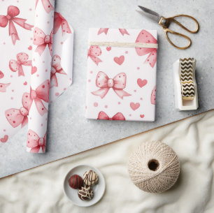 Romantisch aquarel Valentijnsroze strik hart Cadeaupapier