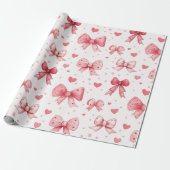 Romantisch aquarel Valentijnsroze strik hart Cadeaupapier (Uitgerold)