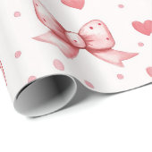 Romantisch aquarel Valentijnsroze strik hart Cadeaupapier (Rol Hoek)