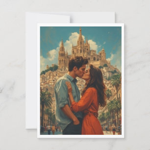 Romantisch Barcelona echtpaar zoenen Briefkaart