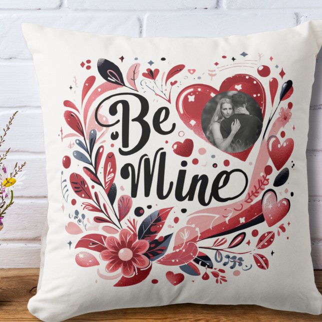 Romantisch "Be Mine" Quote Donkerrood Hart Boheems Kussen (Creator heeft geüpload)