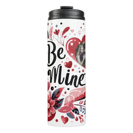 Romantisch "Be Mine" Quote Donkerrood Hart Boheems Thermosbeker (Voorkant)