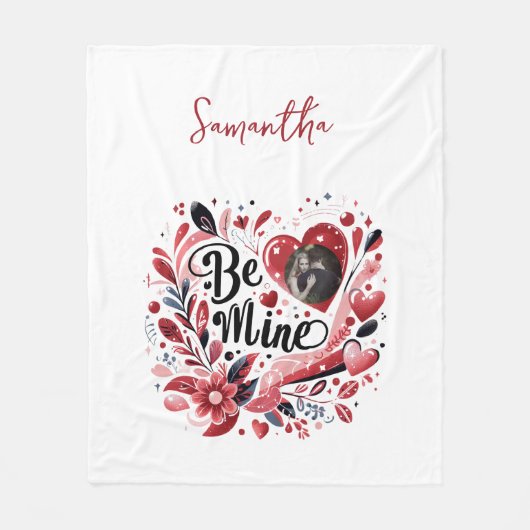 Romantisch "Be Mine" Quote Foto Red Heart Bohemian Fleece Deken (Voorkant)