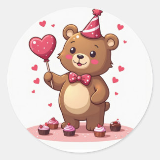 Romantisch Beer met hartvormige lolly Ronde Sticker