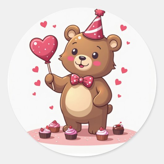 Romantisch Beer met hartvormige lolly Ronde Sticker (Voorkant)