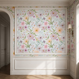 Romantisch behang met cottage garden bloemen