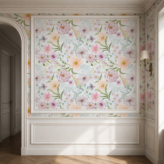 Romantisch behang met cottage garden bloemen