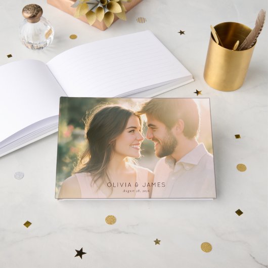 Romantisch Beige Contemporary Foto Gastenboek (Voorkant open)