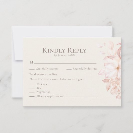 Romantisch Beige en Roze Rozen Bruiloft RSVP Kaart (Voorkant)