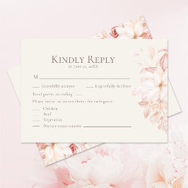 Romantisch Beige en Roze Rozen Bruiloft RSVP Kaart