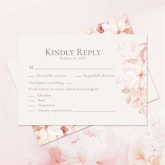Romantisch Beige en Roze Rozen Bruiloft RSVP Kaart