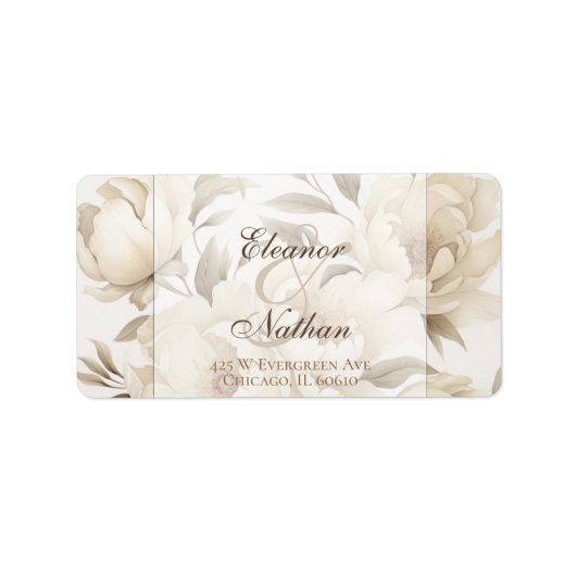 Romantisch Beige Pioenrozen Bloemen  Herfst Bruilo Etiket (Voorkant)