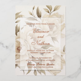 Romantisch Beige Pioenrozen Bloemen  Herfst Bruilo Folie Uitnodiging