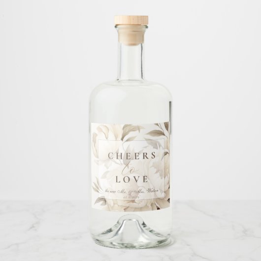 Romantisch Beige Pioenrozen Bloemen  Herfst Bruilo Likeurfles Etiket (Voorkant)