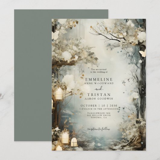 Romantisch betoverd bos kaarslicht bruiloft kaart (Voorkant / Achterkant)