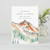 Romantisch bewerkbare berg save the date (Staand voorkant)